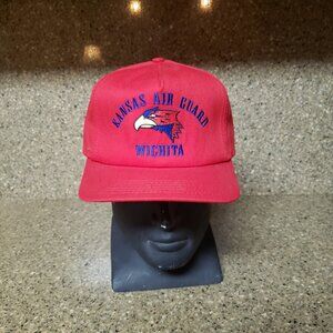 Kansas Air Guard Wichita Red Snapback‎ Hat Cap Adjustable Jayhawk USA Made